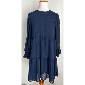 Crosby by Mollie Burch Navy Blue Prairie Style Sheer Layered Dress, XS